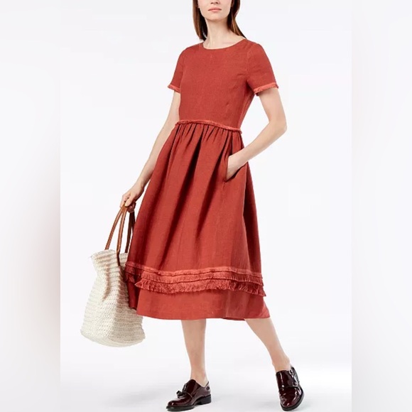 Weekend Max Mara Val Linen Fringe-Trim Midi Dress - Sz 14 - Picture 15 of 15